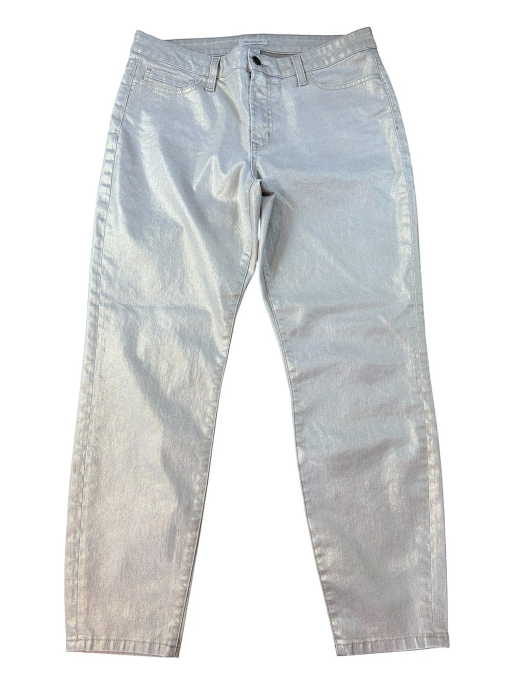 Boston Proper Metallic Coated Slim Straight Jeans.  Size 12